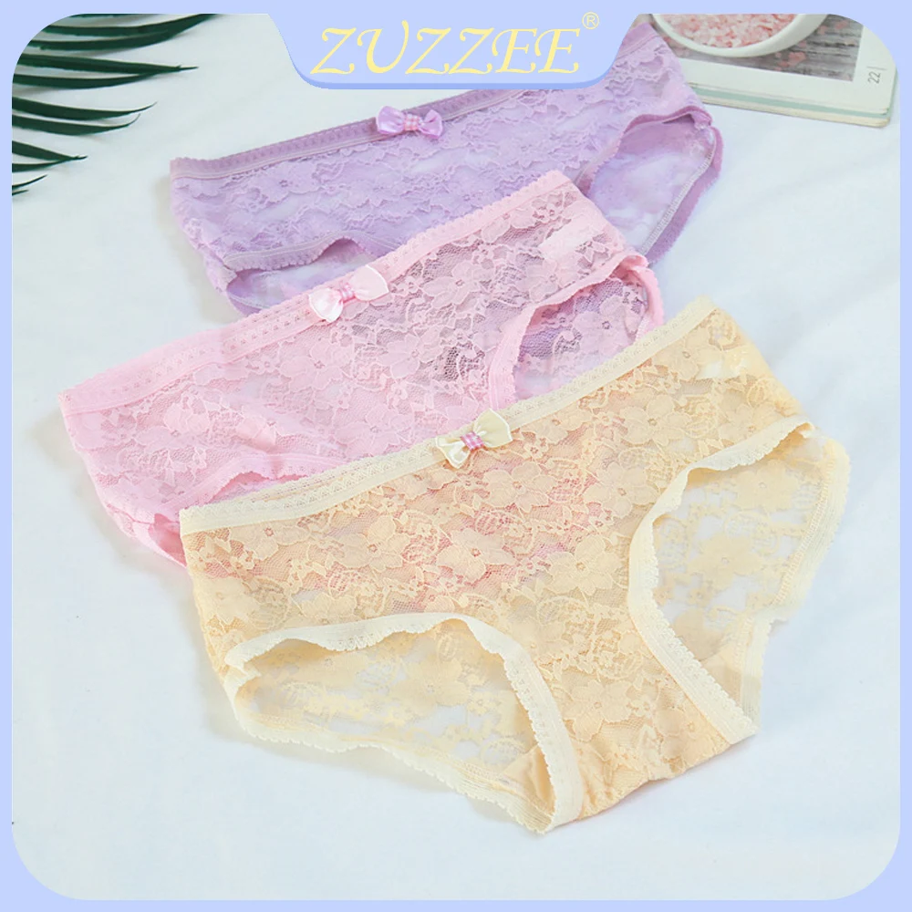 

ZUZZEE Women Sexy Lace Panties High-waist Mesh Panties Breathable Ladies Briefs Female Intimates Accessories