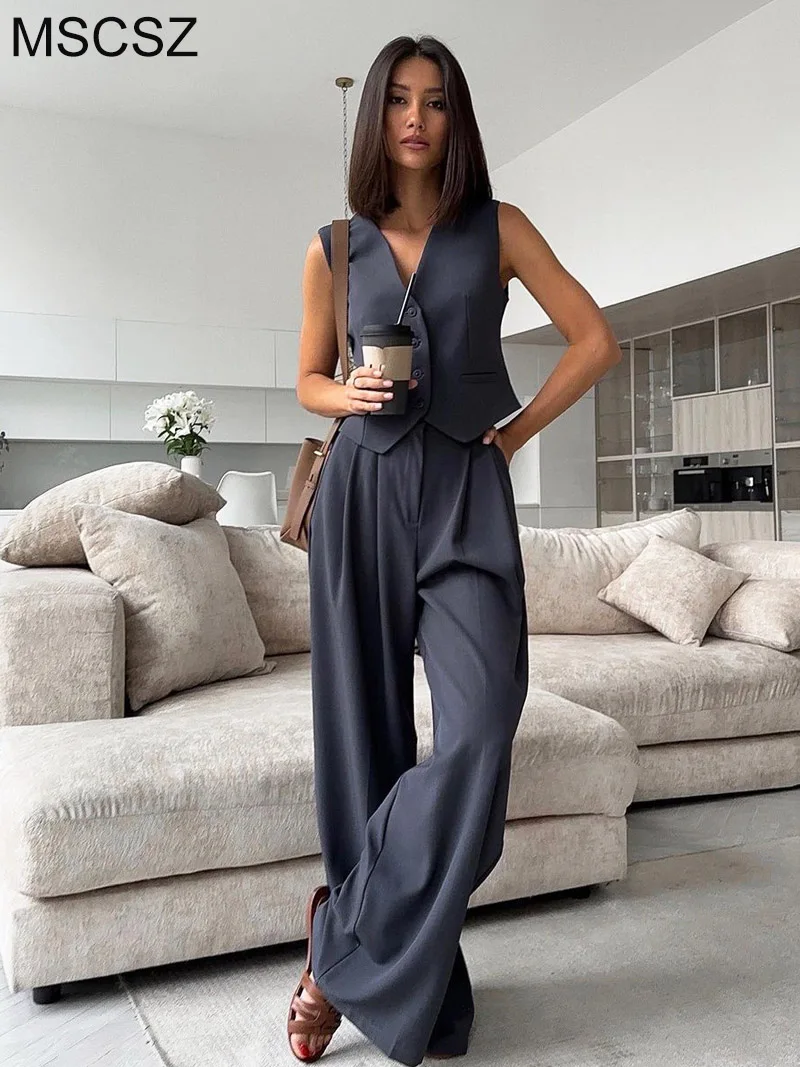 MSCSZ женский элегантный комплект из жилета и брюк пиджак костюм 3 предметов