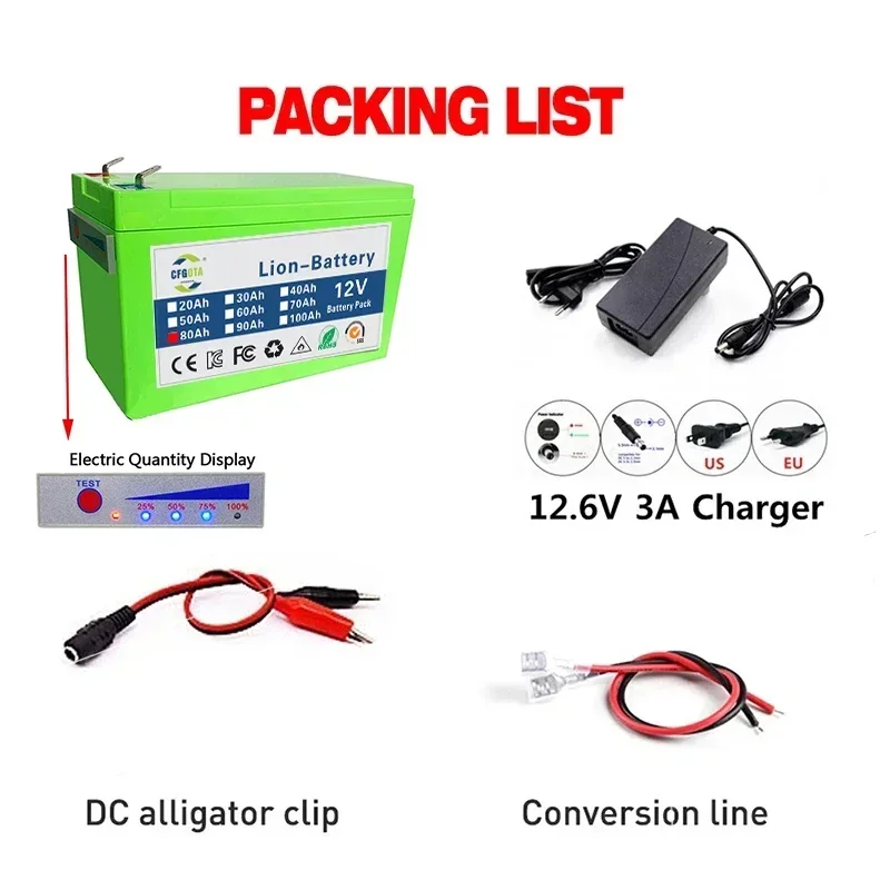 Литиевый аккумулятор 12 В 80 Ач встроенный BMS для солнечной лодки с зарядным