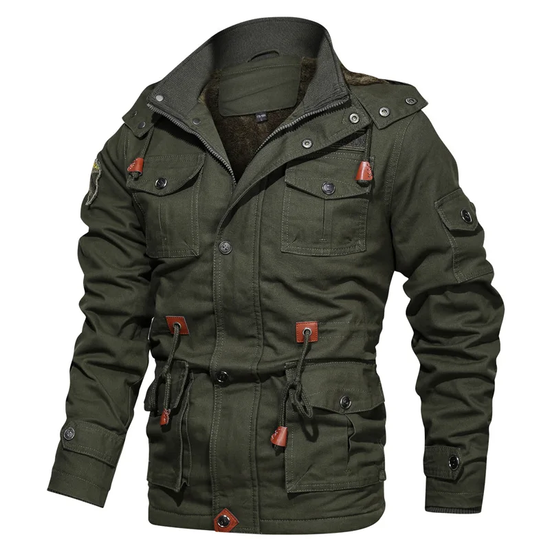 2022 Winter Men Casual Military Jackets Outdoor Tactical Cargo Jacket Men's Fleece Warm Overcoat Multi-pockets Windbreaker Mens