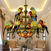 european luxury parrot double decker chandelier stained glass 12 bird villa restaurant bar club living room crystal arabic lamp