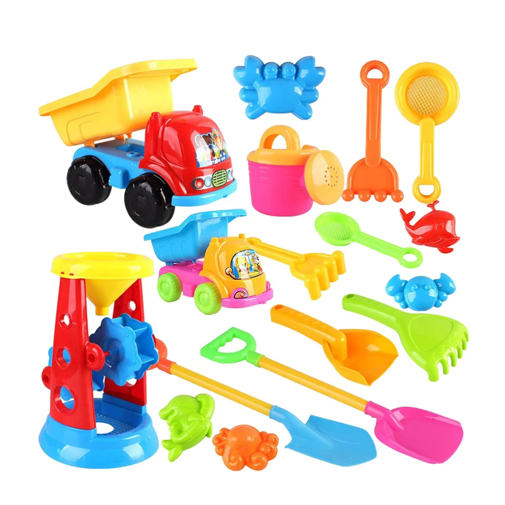 

Beach Sand Toys Set- Water Wheel, Dump Truck, Shovels, Rakes, Watering Can, Molds- 17pcs Sandbox Toys Summer Outdoor Beach Toys