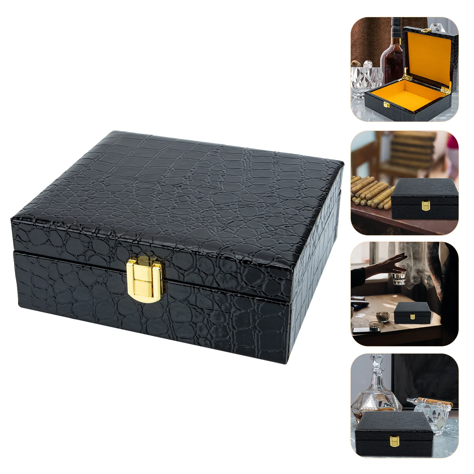 

Wooden Box Portable Carrier Humidor Gift Container Tea Containers Packing Holder Pu Flip-Type Case