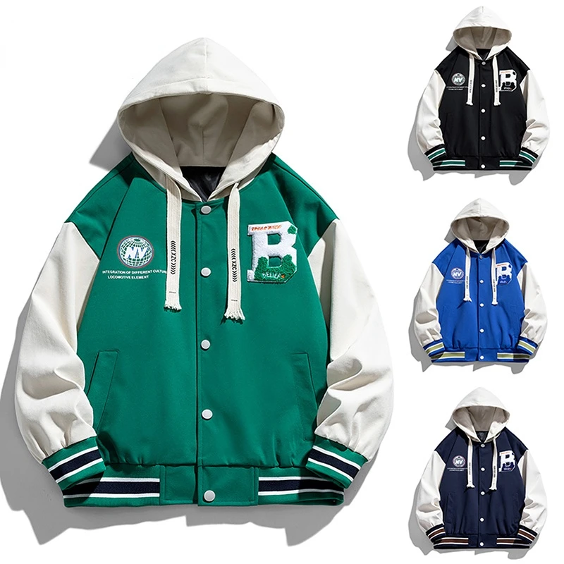 

Winter American Retro Letter Embroidered Jackets Coats Men Motorcycle All-Match Baseball Uniform Couple Casual Loose Jacket Men