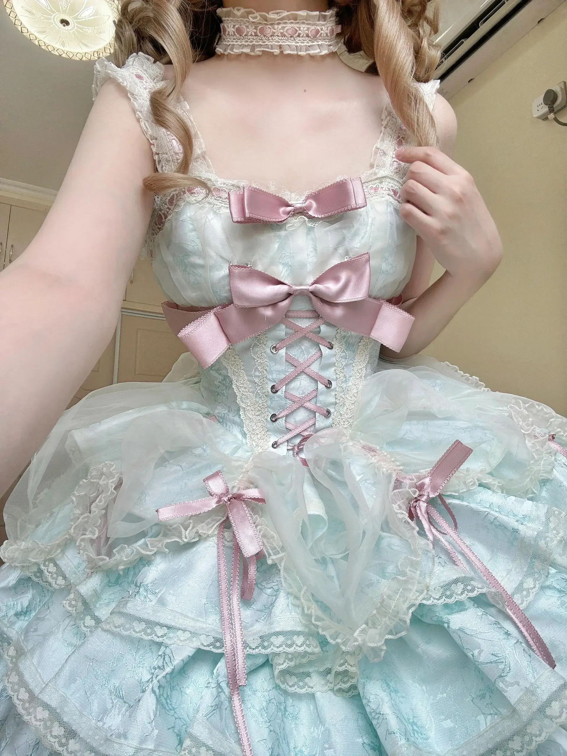 Coalfell Милое и милое платье Лолиты JSK на тонких бретельках принцессы с розовым