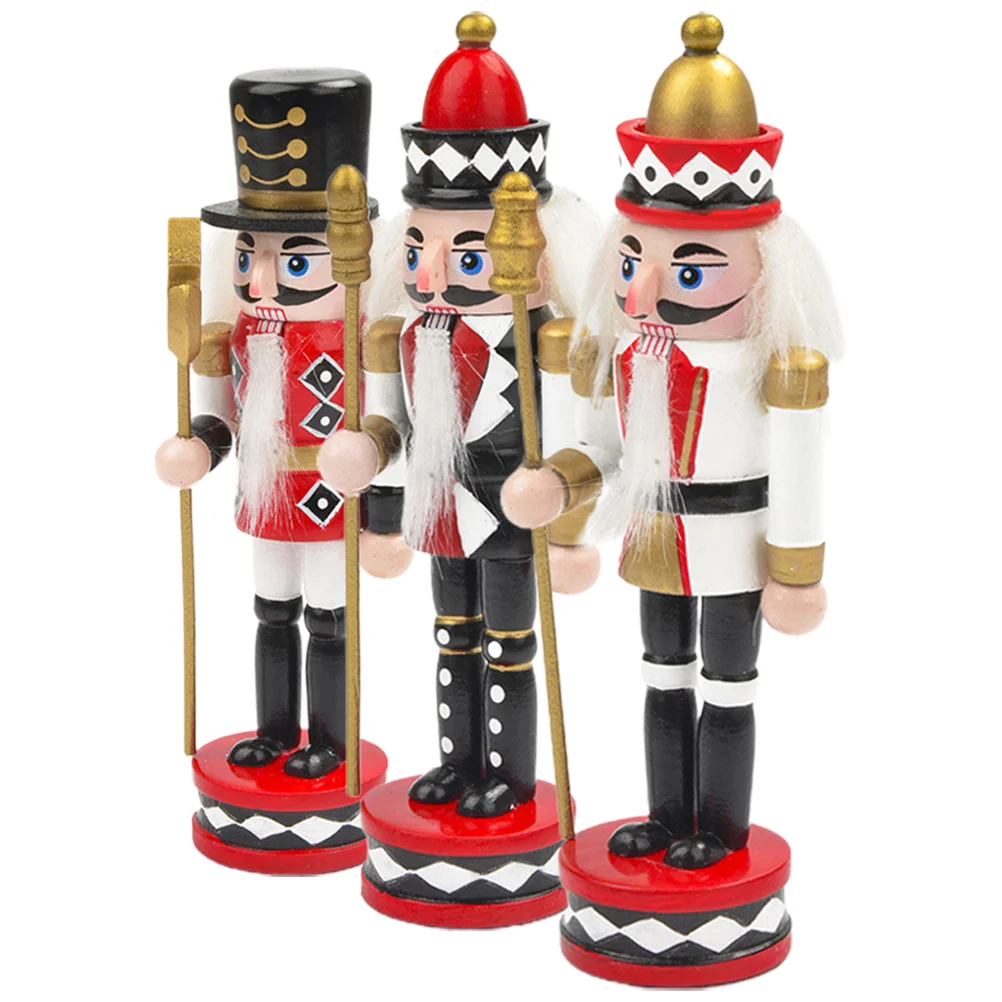 

3 Pcs Xmas Scene Layout Supplies Nutcracker Decorations The Gift Wood Nutcrackers Desktop Ornaments Child Puppets