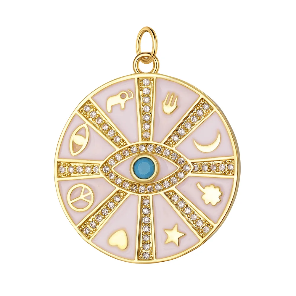

JUYA Evil Eye Coin Charm Pendant Base Real Gold Plated Neckalce Pendants DIY Jewelry Accessories For Necklace Bracelet Making