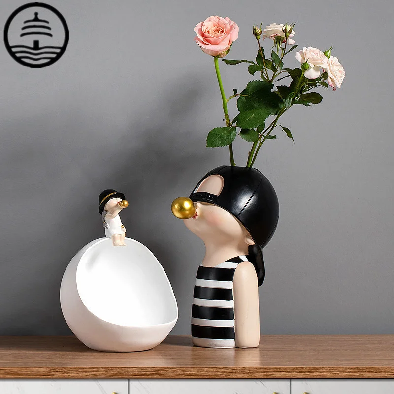 

GUANG BAO TA Moden Bubble Girl Vase Resin Statue Art Sculpture Ornaments Tabletop Figurines Home Decoration Accessories R5770