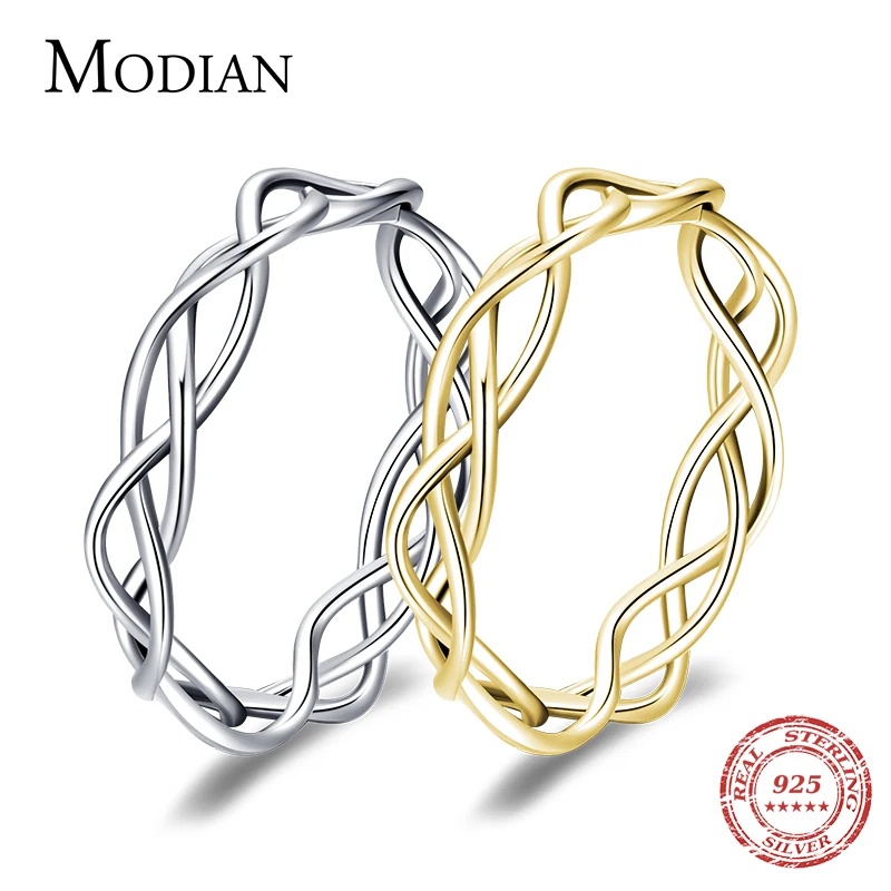 Modian Abstract Braided Texture Elegant Ring Real 925 Sterling Silver Simple Fashion Finger Rings For Women Jewelry Accessories