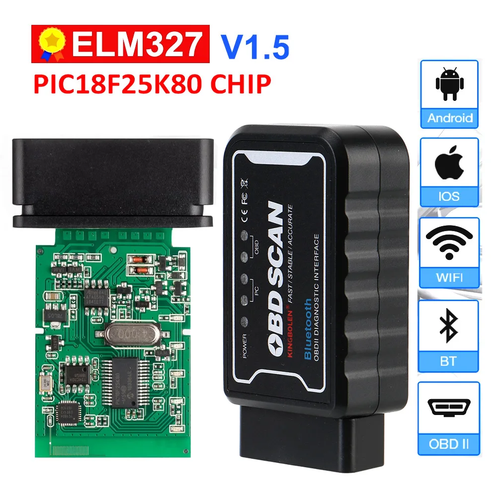 

Repair Accessories ELM 327 V 1.5 ICAR2 OBDSCAN OBDII Diagnostic Tool ELM327 WiFi/Bluetooth V1.5 PIC18F25K80 Chip For Android/IOS