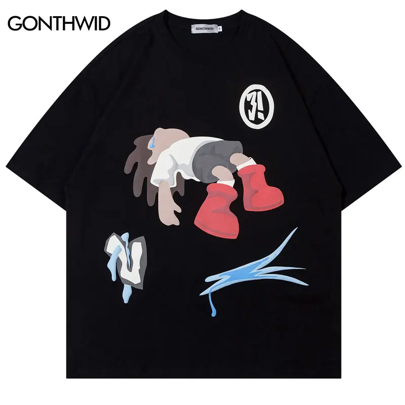 

Harajuku Men T-Shirt Hip Hop Cartoon Boy Graphic Print Oversize Tshirt Streetwear Unisex Fashion Summer Cotton Loose Top Clothes