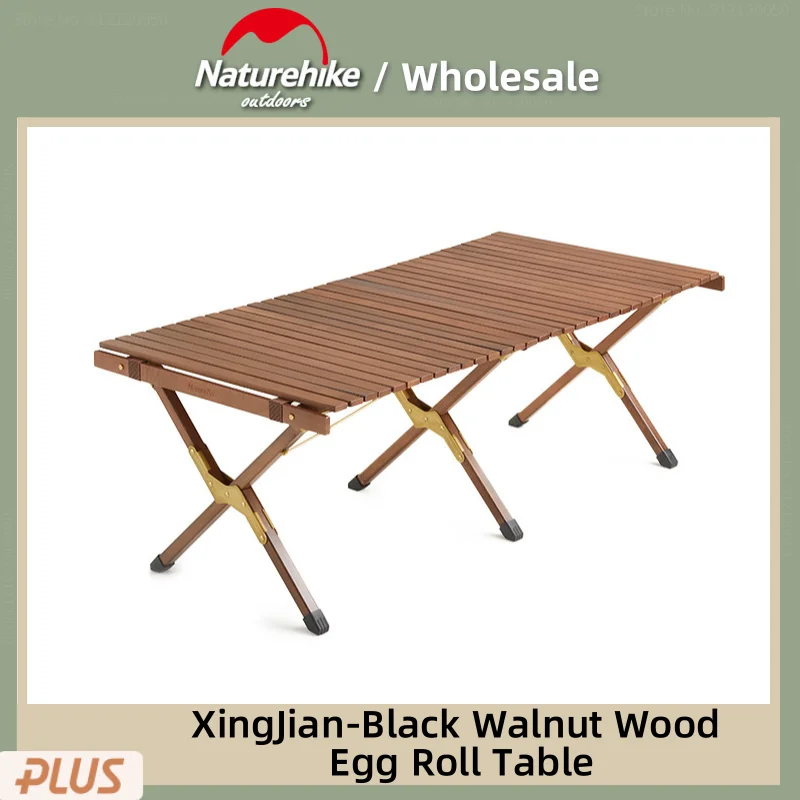 

Naturehike Outdoor Egg Roll Black Walnut Table Camping Portable Folding BBQ Table Picnic Party Wooden Table Bearing Weight 30KG