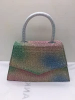 gradient rainbow color womens handbag crystal shiny rhinestone diamond square evening bag bling purse shoulder messenger bag