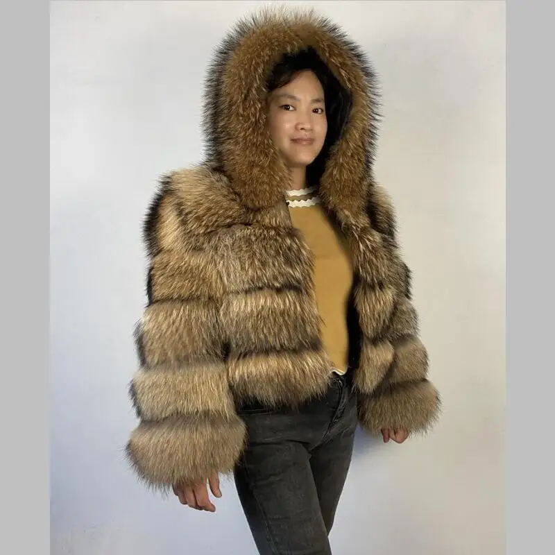 BEIZIRU Real Raccoon Fur Coat Women Winter Silver Fox Top Hooded Natural Luxury Jackets Warm Thick  Make To Measure