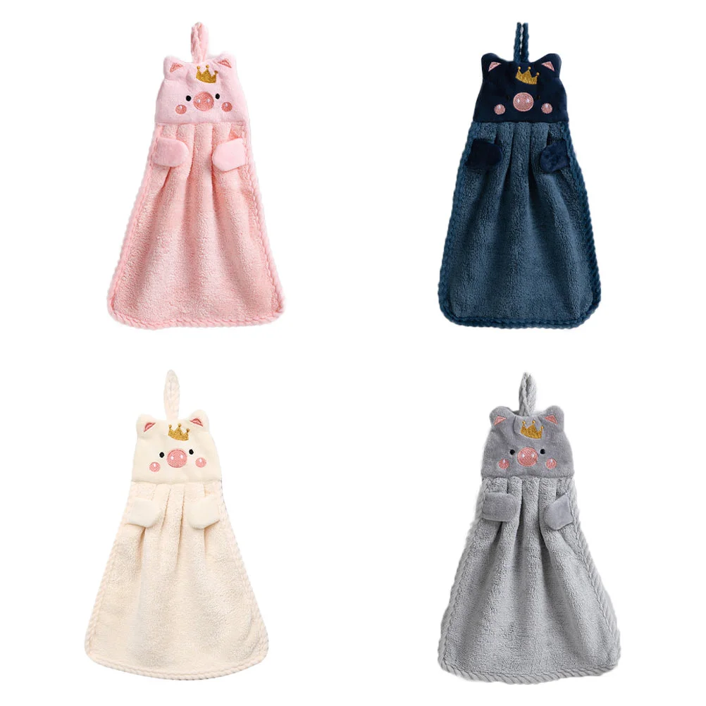 

Hand Towels Hanging Bathroom Towel Kitchen Kids Cute Wipe Dish Cloth Fleece Handkerchief Washcloths Bath Absorbent Face Piggy