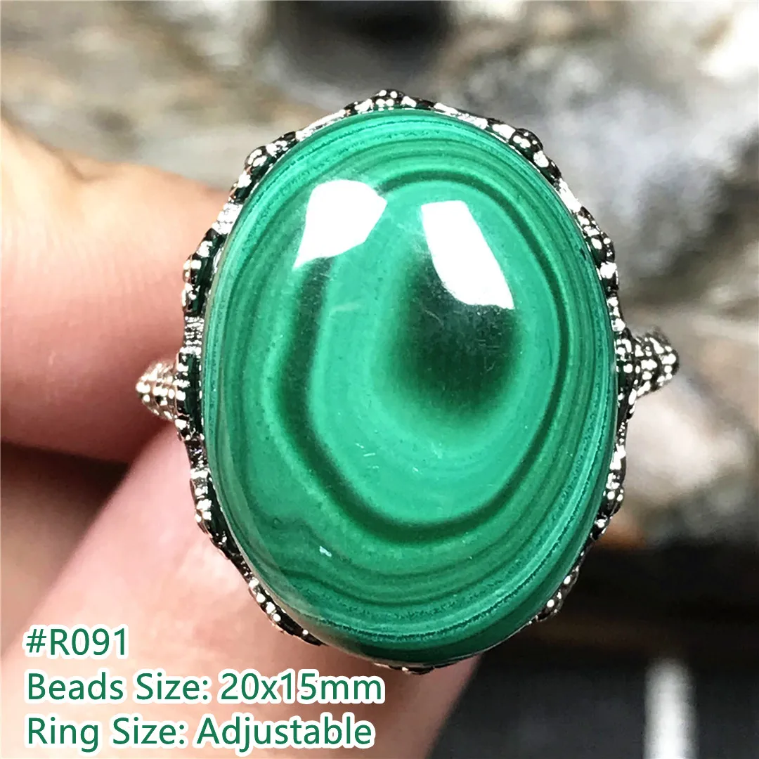 

Кольцо из натурального зеленого малахита хризоколлы, ювелирные изделия для женщин и мужчин, подарочные бусины с кристаллами 20x15 мм, серебря...