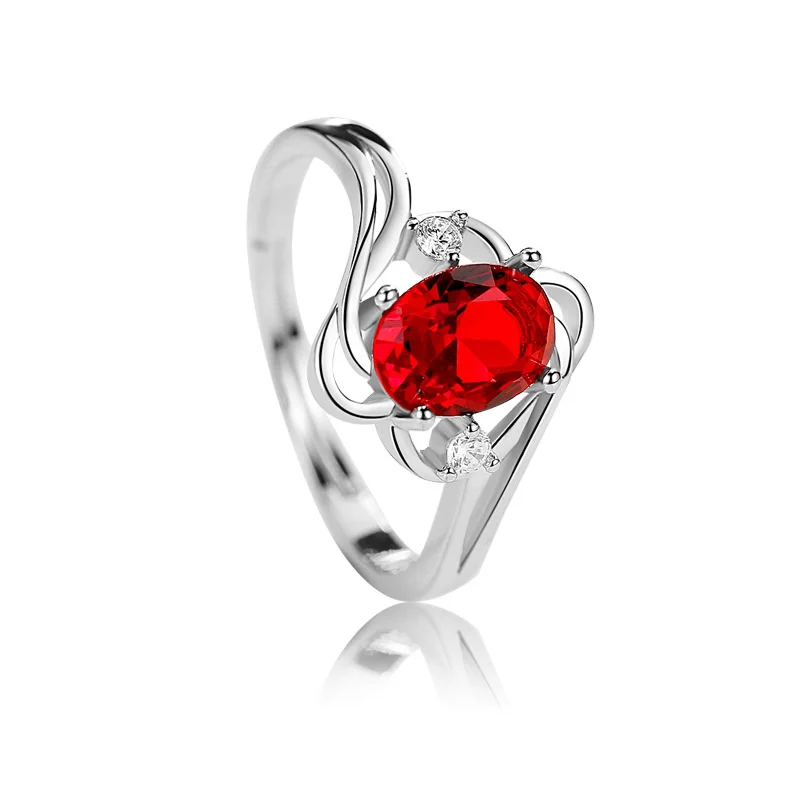 Женское кольцо с овальным Рубином Anillos Yuzuk открытое свадебное Ювелирное