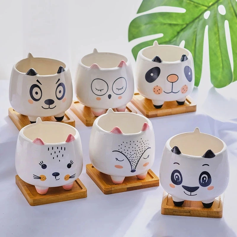 

Home Courtyard Decoration Planter Modern Painted Ceramic Flower Pot Cartoon Animal Basin Sucuclent Flowerpots Garden Decoration