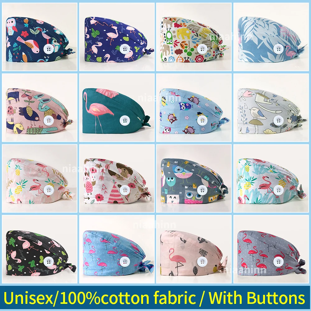 

Doctor Surgical Cap Men and Women Animal Print Pure Cotton Headscarf Operating Room Multi-purpose Adjustable Pet Veterinary Hats