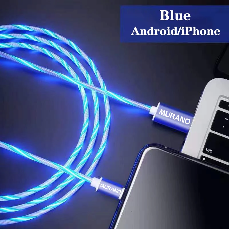Светящийся провод USB Type C Lightning Кабель Быстрая зарядка зарядное устройство для