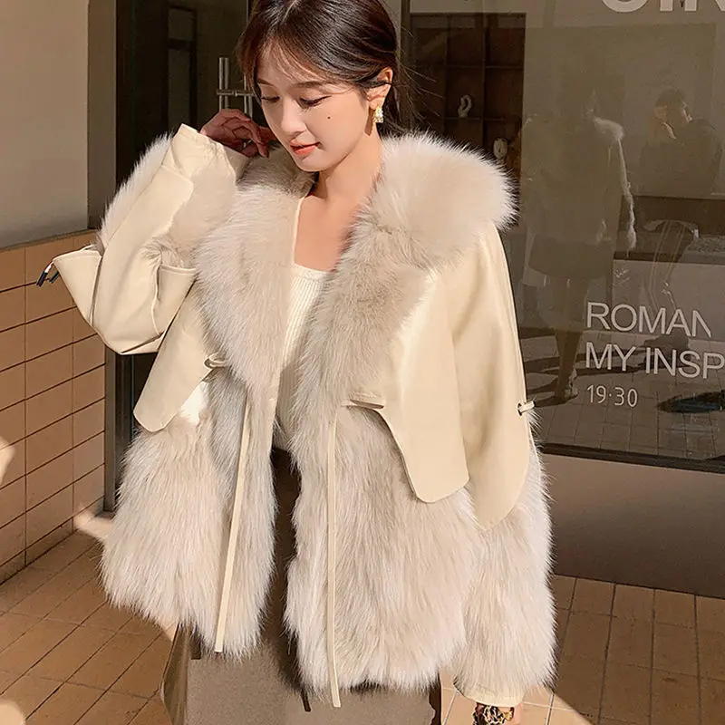 New Fashion Trend Solid Color Imitation Fox Fur Coat Women Plush Thickened 2023 Winter Fox Fur Coat Women's Clothing Coat