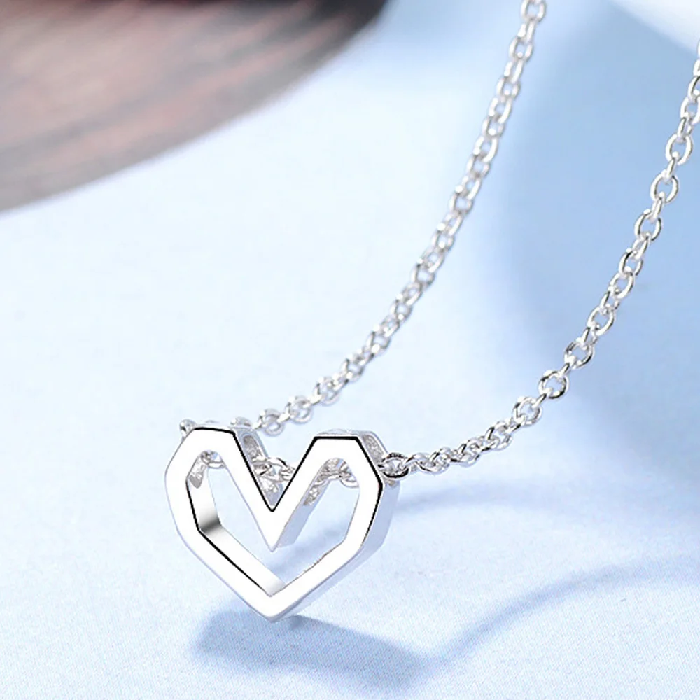 

925 Sterling Silver Hollow Heart Necklaces For Women 18Inch Chain Luxury Quality Jewelry Offers With Free Shipping GaaBou