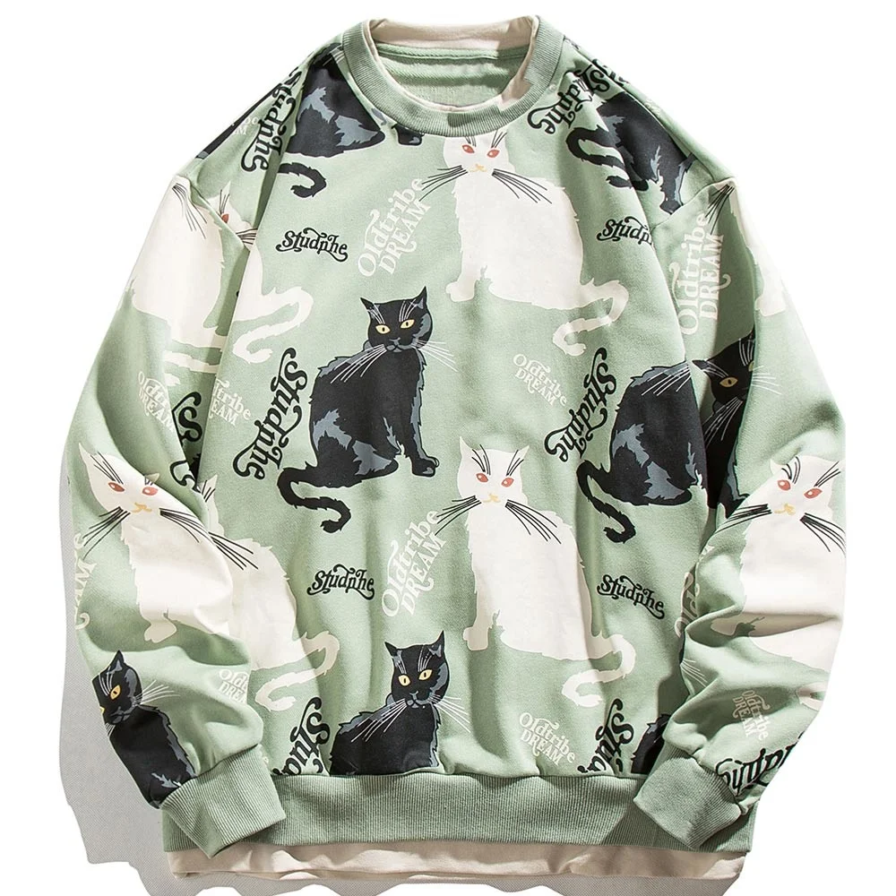 

Свитшот мужской с принтом кошки, Модный пуловер в стиле Харадзюку, Повседневная Уличная одежда из 2 предметов, популярный цвет, на осень