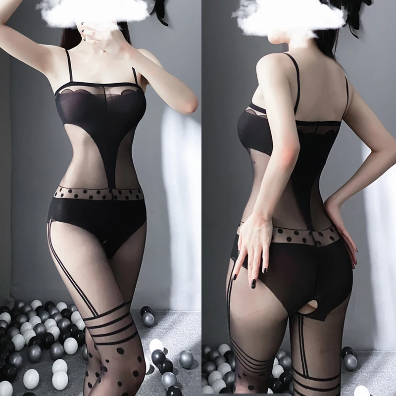 

Black Sling Bodysuit for Women Stocking Sexy Lingerie Intimates Sexy Silk Female Stockings Set Hot Lace Top Thigh Underwear