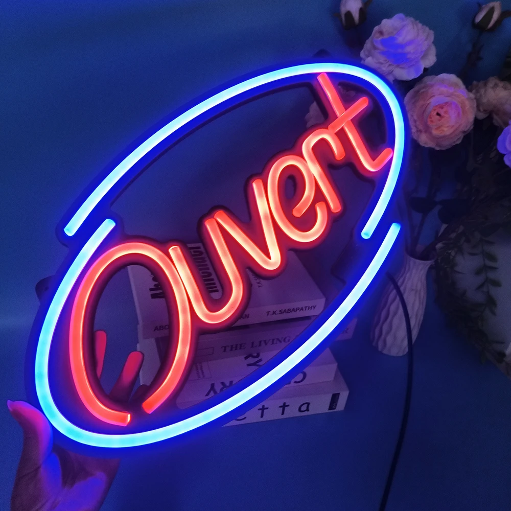 LED OPEN Neon Sign 18 X 10 Inch Ultra Bright RGB Light Modes with Remote Led OUVERT Light Hanging up Shop Windows Open AD Signs