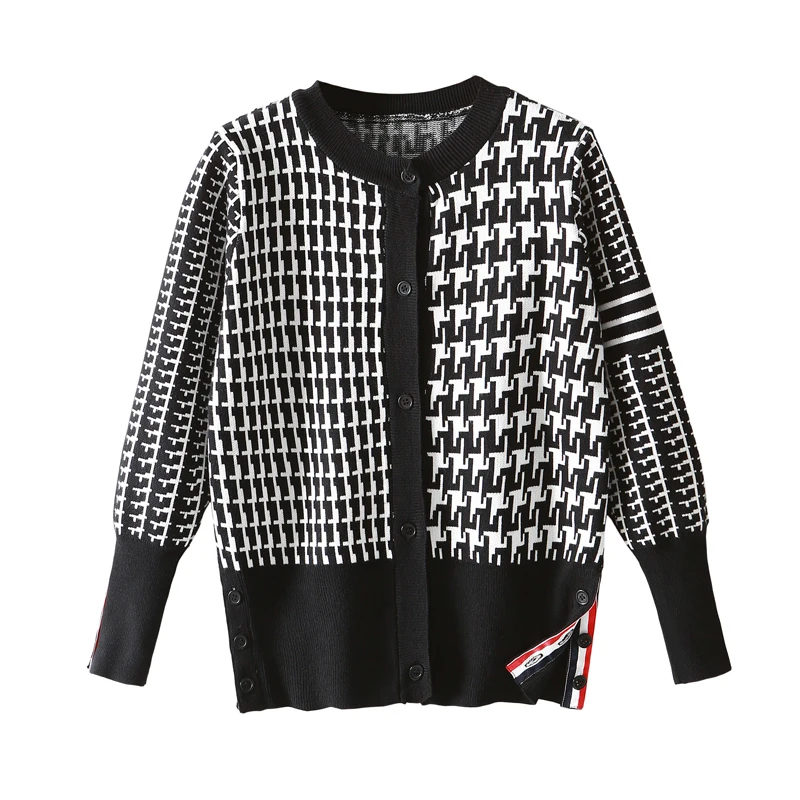 

Houndstooth TB Outer Cardigan Women's Jacket Early Spring Net Red Sweater Loose Long-sleeved Knitted Sweater Top Tide
