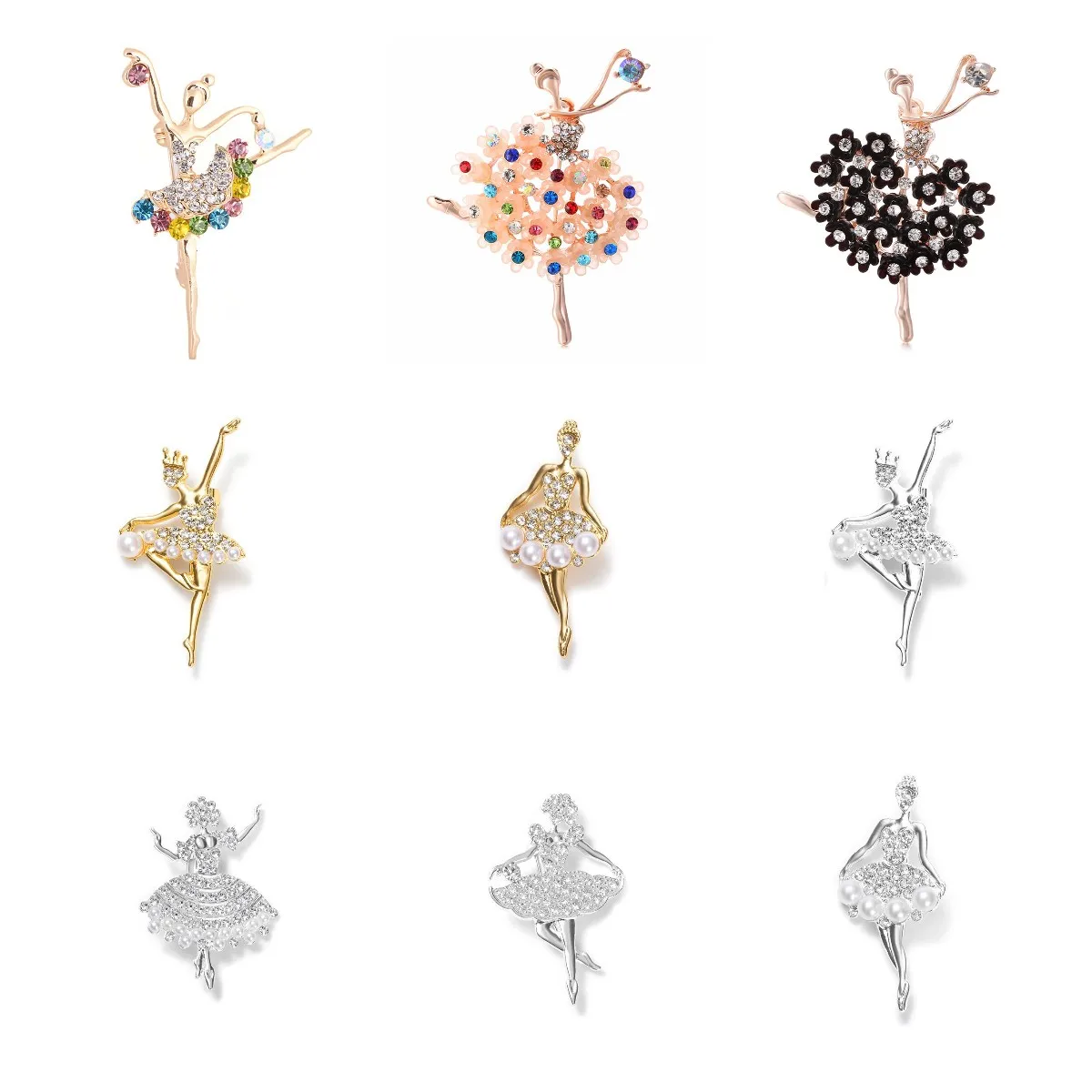 New Fashion Ballerina Ballet Dancing Girl Full Colourful Rhinestone Cute Angle Brooches Women Collar Pins Bride Wedding Jewelry