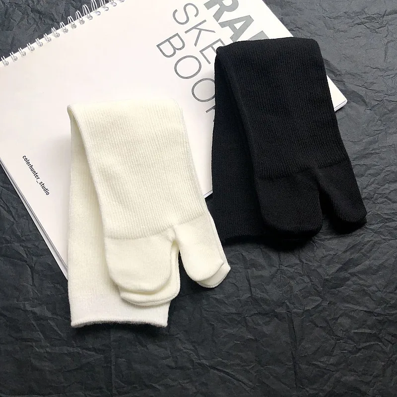

Носки женские/мужские из чесаного хлопка, удобные мягкие однотонные с разрезом, в мелкую полоску, с двумя носками, в японском стиле Харадзюку, Tabi Sox