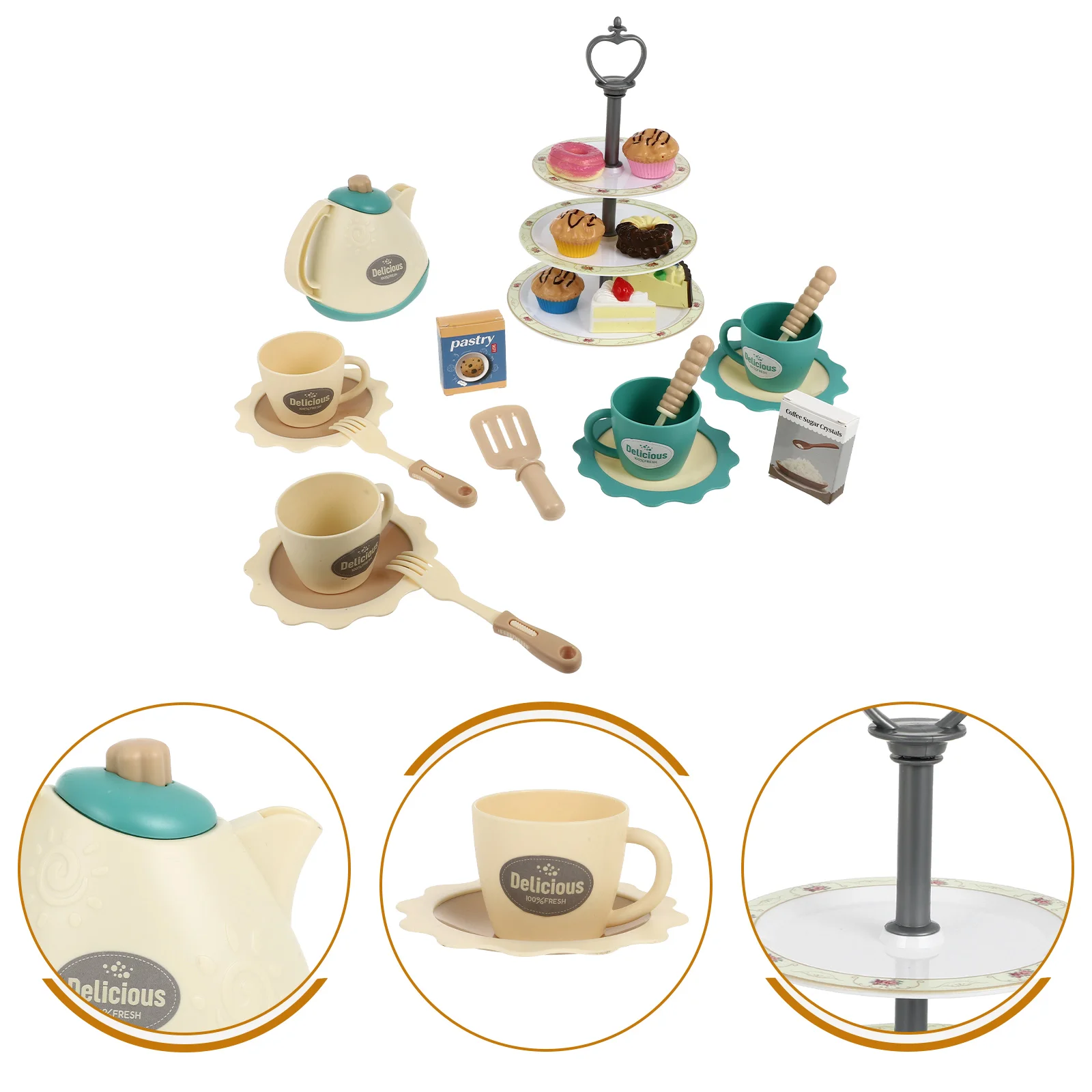 1 Set Tea Time Pastry Tower Dessert Stand Party for Little Girls | Kitchen Toys