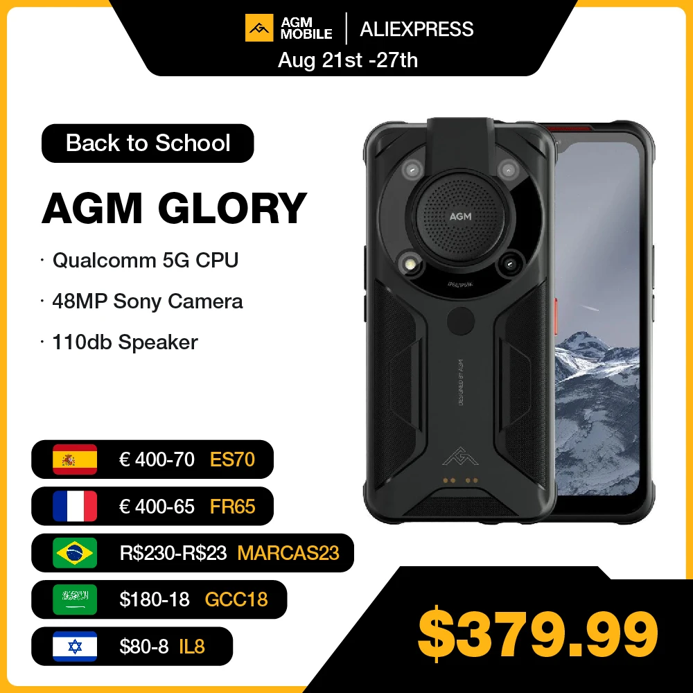 

AGM Glory 5G Rugged Phone 8+256G Global Version Android 11 NFC Rugged Smartphone 6200mAh Arctic Battery 6.53" Celular Phones