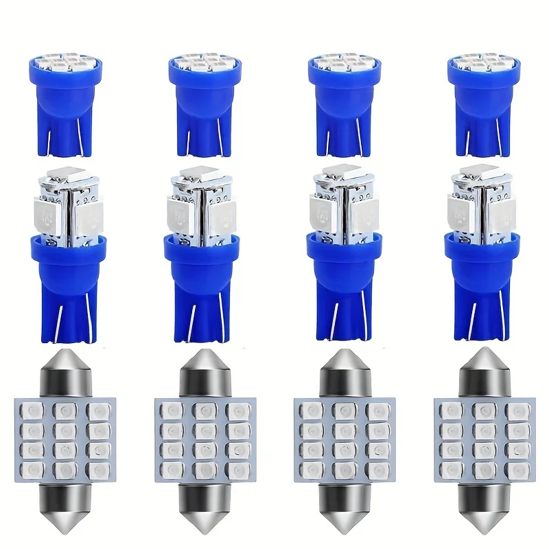 Фото 12PCS/LOT Car LED Lights Kit For Auto Interior Dome Light License Plate Replacement Light Kit 5SMD/12SMD/8SMD LED Bulbs №1