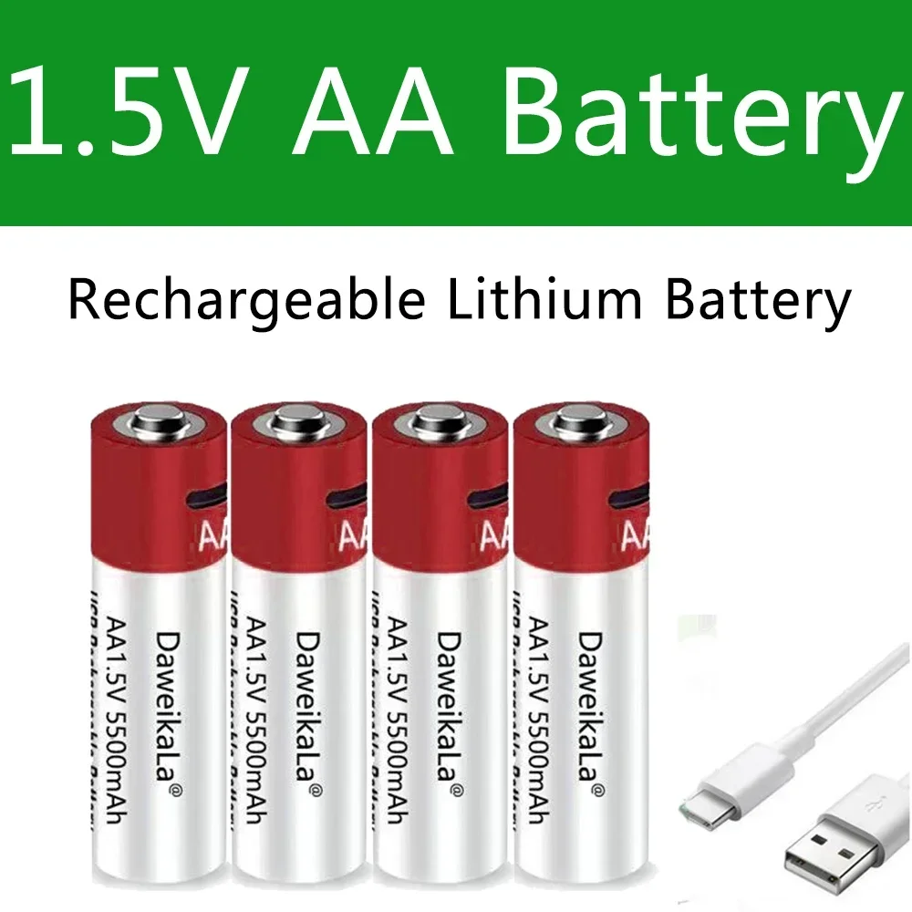 Перезаряжаемая батарея AA 1 5 в 5500 мАч USB перезаряжаемая литий-полимерная для