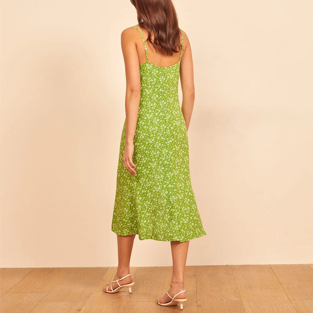 

Платье женское шифоновое на бретелях-спагетти, пляжный пикантный сарафан средней длины с цветочным принтом, с V-образным вырезом, без рукаво...