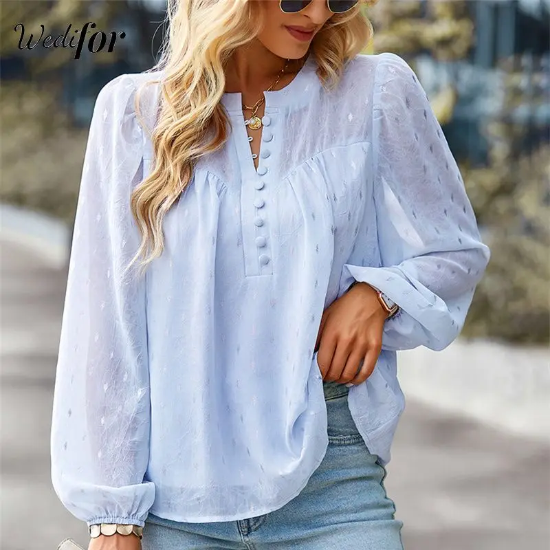 

Женская шифоновая блузка с длинным рукавом, на пуговицах