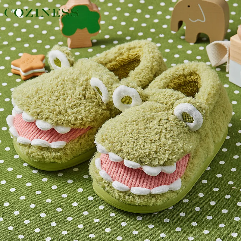 Baby Slippers Soft Comfortable Cotton Cute Cartoon Dinosaur Shape Slippers Indoor Thicken Keep Warm Home Slippers Winter New Hot