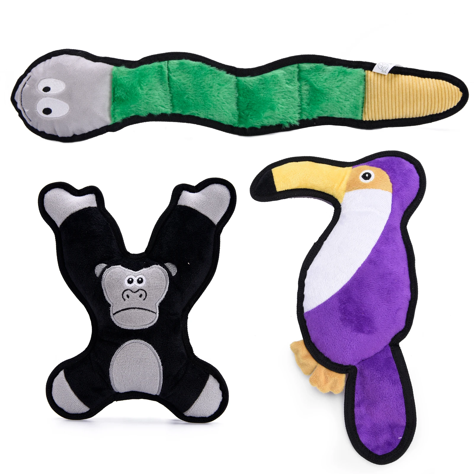 Jungle Set 3 Pack Squeaky Dog Toys Assortment Value Bundle Chew with Squeaker Durable Tough Plush Toy |