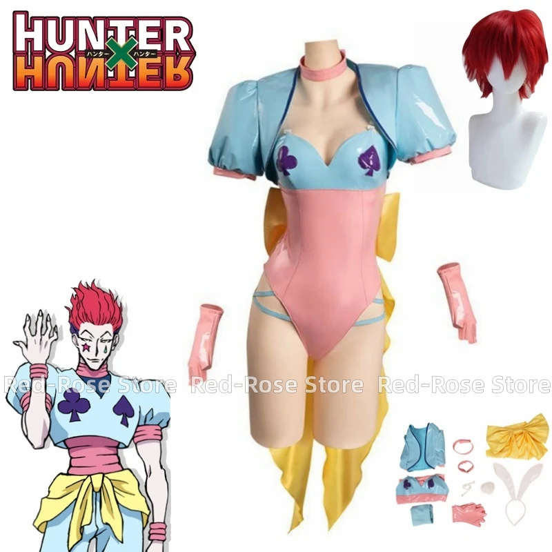 

Anime HUNTER×HUNTER Hisoka Bunny Girl Cosplay Costume Wig Pink PU Jumpsuits Shawl Man Woman Sexy Kawaii Carnival Party Suit