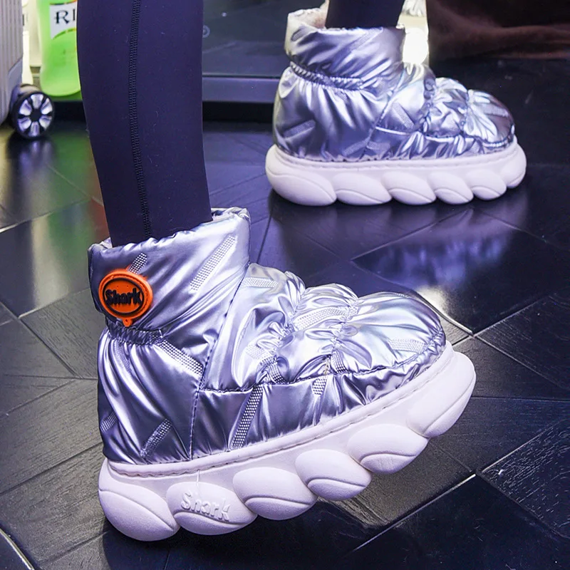 

Winter Fleece Snow Boots Women Waterproof Down Wram Plush Platform Shoes Female Soft Outdoor Shiny Men High Top Ankle Boots 2022