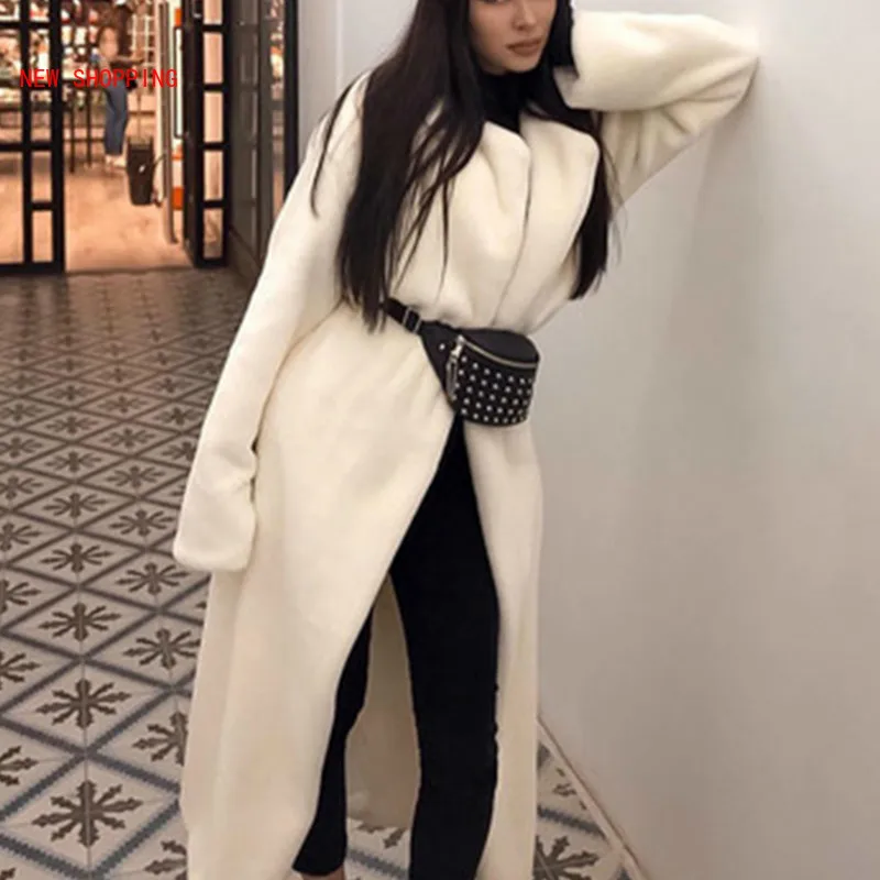

2022 White Teddy Coats Faux Fur Jacket Elegant Long Shaggy Trench Women Furry Jackets Fluffy Artificial Fur Coat Winter Homewear