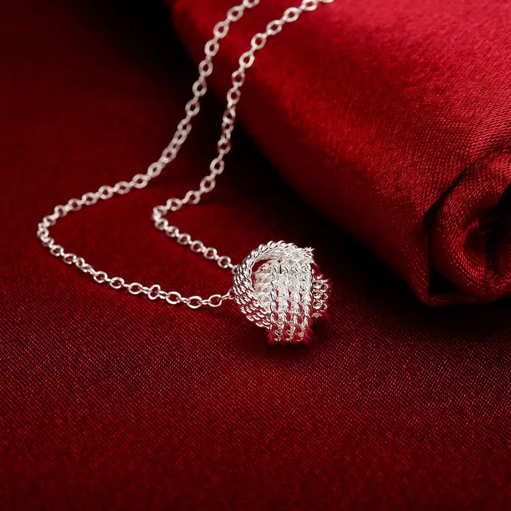 

Hot sale 925 Sterling Silver Fashion Jewelry 18 inches Charm Weave Ball Pendant Necklace For Women Wedding Birthday Gifts