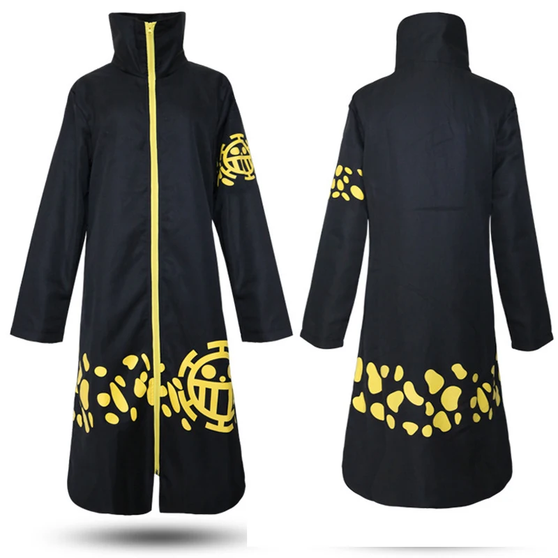 

Anime One Piece Trafalgar Law Long Trench Coat Zipper-up High Collar Cloak Robe 2 Years Later Halloween Party Cosplay Costume