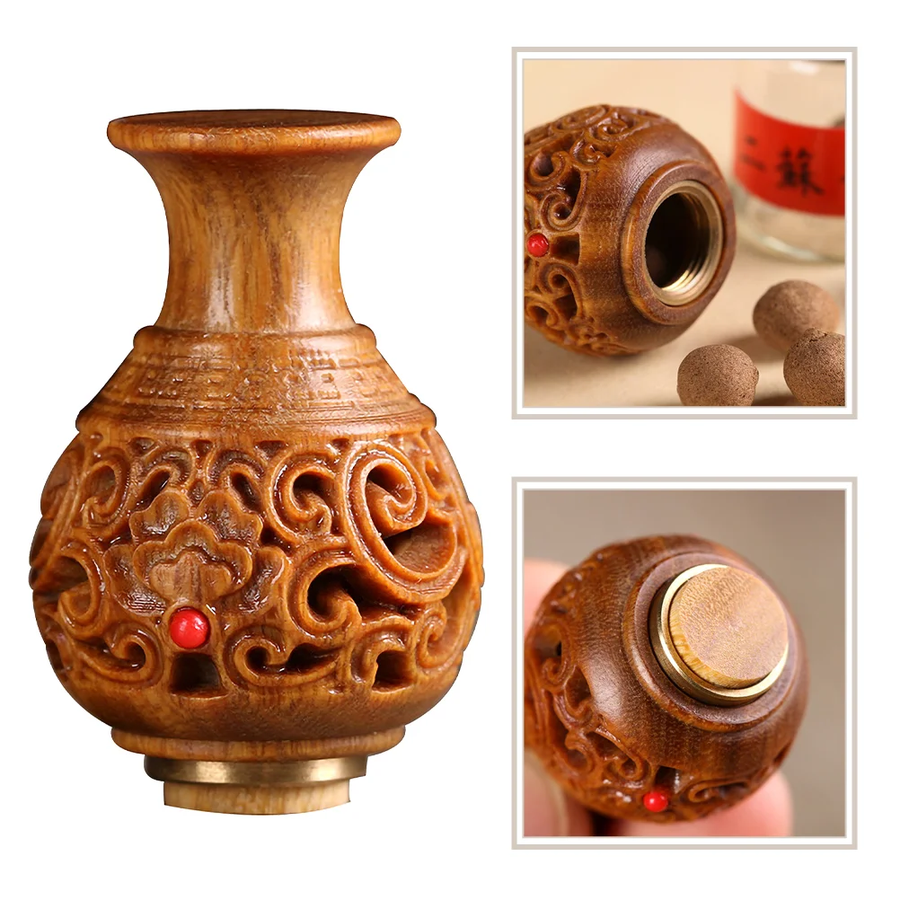 

Exquisite Premium Elegant Carving Wooden Vase Ornament Openable Aroma Beads Holder for Home Decor Car Ornament Gift Option