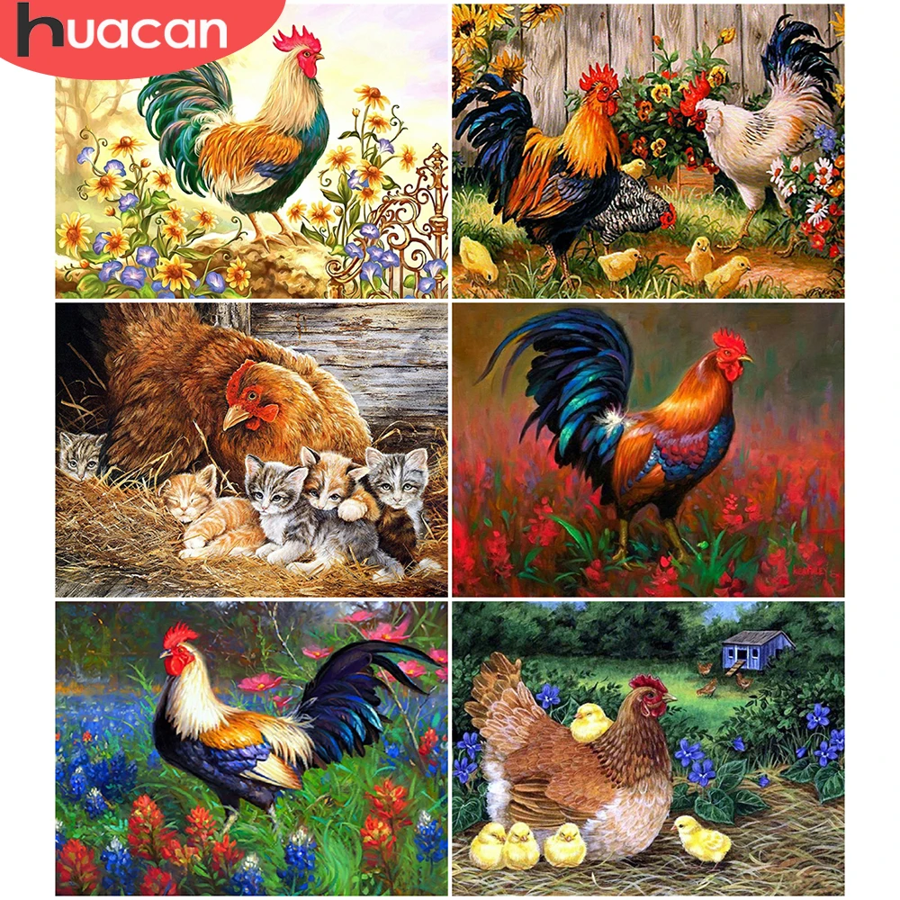 

Набор для алмазной вышивки HUACAN, картина Стразы с курицей и животными, мозаика для украшения дома, наборы для вышивки крестиком