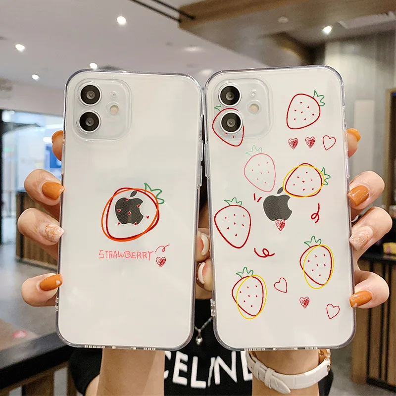 

Strawberry love sweet orchard phone case for iphone 13 12 11 8 7 pro max X XR XS XSMAX creative transparent phone case