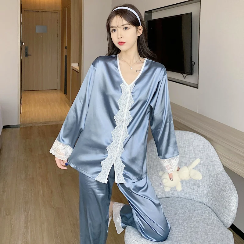 The new spring pajamas women cardigan v-neck long-sleeve trousers two-piece red live household to take princess grace