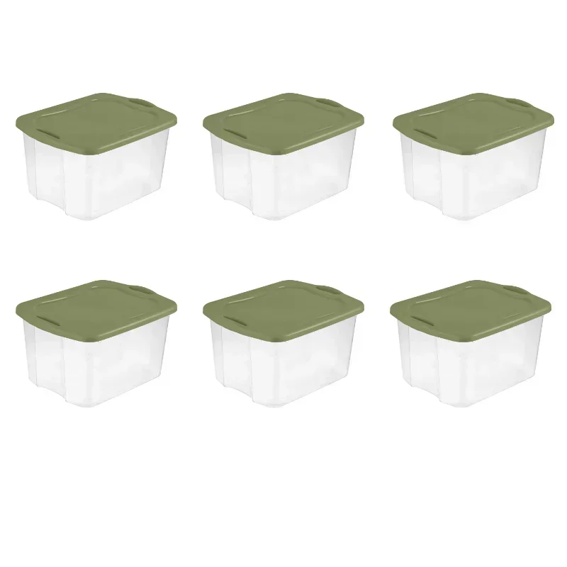 

Sterilite 70 Qt. EZ Carry Plastic, Clear/Sage Legume, Set of 6